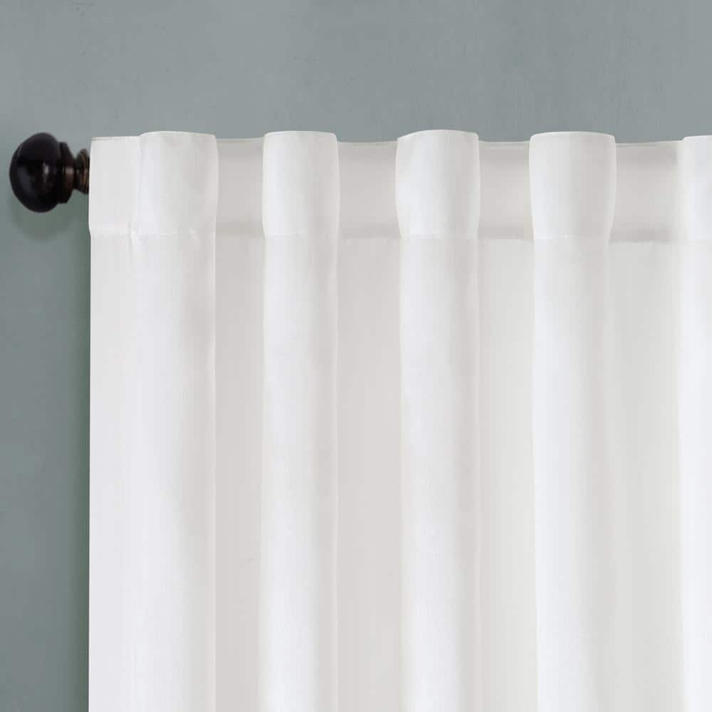 White Faux Silk Embroidered Branch Puddle Length Curtain Panel