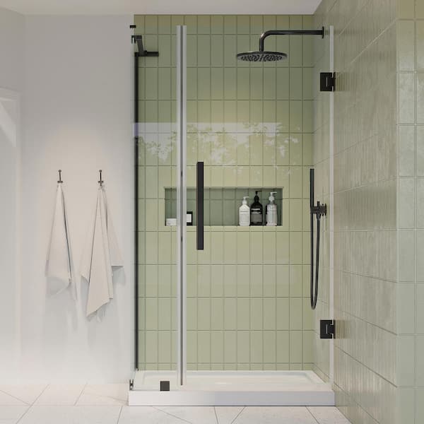 OVE Decors Tampa-Pro 38 in. L x 32 in. W x 72 in. H Corner Shower Kit with Pivot Frameless Shower Door in ORB and Shower Pan