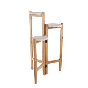 30 in. Terrazzo and Wood 3-Tired Planter Stand