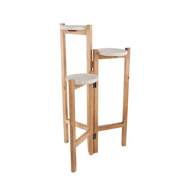 Flora Bunda 30 in. Terrazzo and Wood 3-Tired Planter Stand