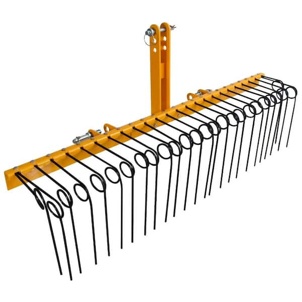 60 in. Pine Straw Rake-26-Piece 8mm Coil Spring Tines Durable Powder Coated Steel Tow Behind Rake, Garden Tool Set