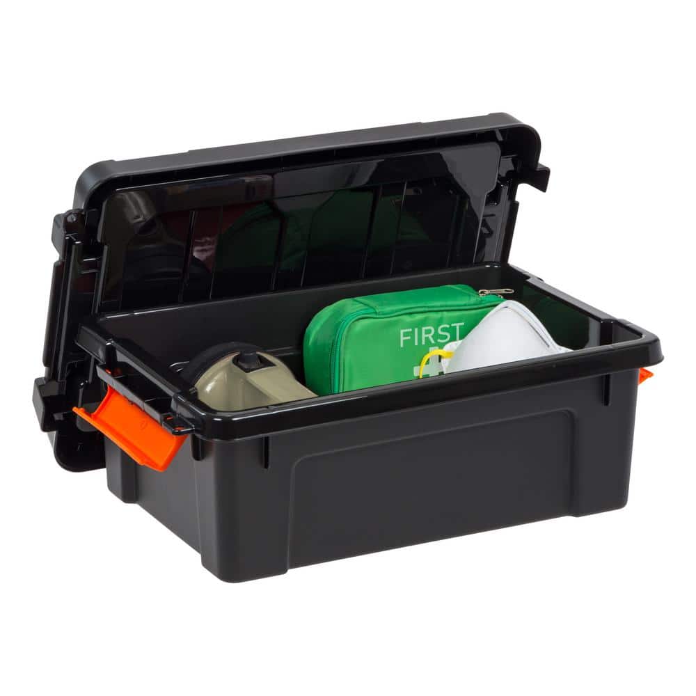 13 Quart Black Heavy Duty Stackable Storage Bin with Lid