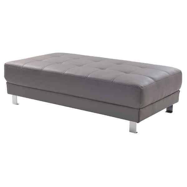 AndMakers Riveredge Gray Faux Leather Upholstered Ottoman