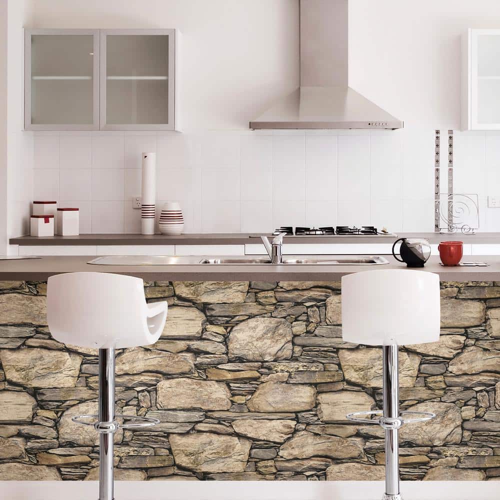 Hadrian Brown Stone 3D Peel & Stick Wallpaper