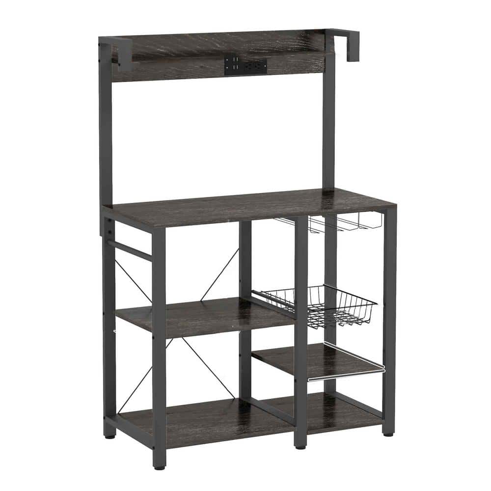 Dark Gray Metal Pantry Organizer with Power Outlet and LED Lights, Bakers R
