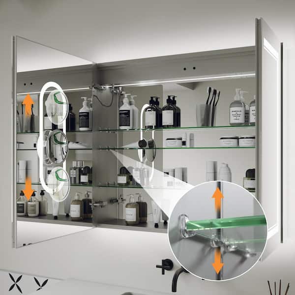 Delux2 36 in. W x 32 in. H Rectangular Recessed/Surface Mount Medicine Cabinet with Mirror, Backlit and Front Light