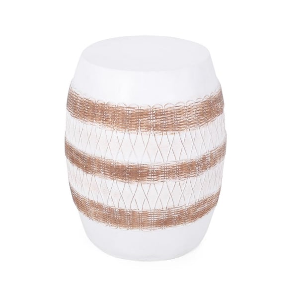 Noble House Durette White and Brown Stone Outdoor Side Table