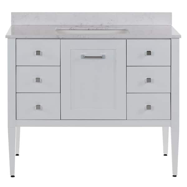 MOEN Hensley 43 in. Single Sink White Bath Vanity with Pulsar Cultured Marble Top (Assembled)