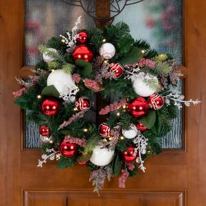 24 in. Battery Operated Pre-Lit LED Artificial Christmas Wreath with Decorative Add-Ins - Nordic