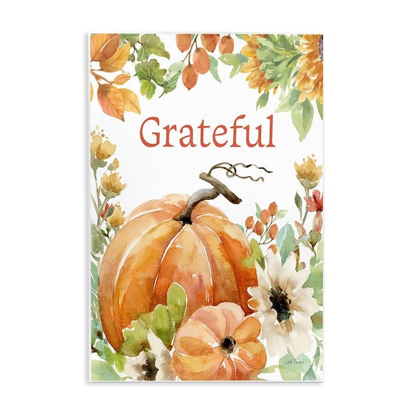Stupell Industries Grateful Pumpkins & Flower by Leslie Trimbach 1-Piece Unframed Graphic Print Typography Poster Art Print 15 in. x 10 in.