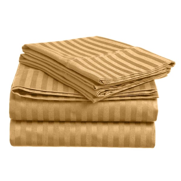 Unbranded Home Sweet Home 1800-Luxurious Hotel Extra Soft Deep Pocket Stripe Microfiber Sheet Set (Queen, Gold)