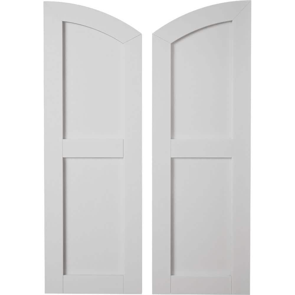 12 in. x 38 in. Polyurethane Timberthane Smooth Two Equal Flat Panel Elliptical Top Faux Wood Shutters Primed Tan price history on PriceWatchPro