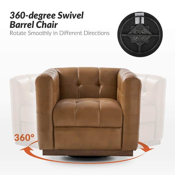 Gunther Camel Genuine Leather Swivel Club Chair (Set of 2) with Wooden Apron