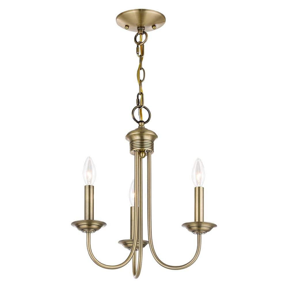 Estate Antique Brass 3-Light Mini Chandelier with Candelabra Bulbs