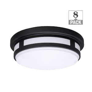 11 in. Round Black Indoor Outdoor LED Flush Mount Ceiling Light Adjustable CCT 830 Lumens Wet Rated (8-Pack)