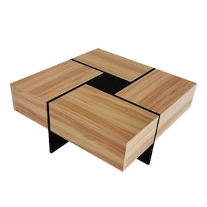 31.5 in. Brown Square Particle Board Top Coffee Table with 4 Hidden Storage Compartments and Extendable Sliding Tabletop