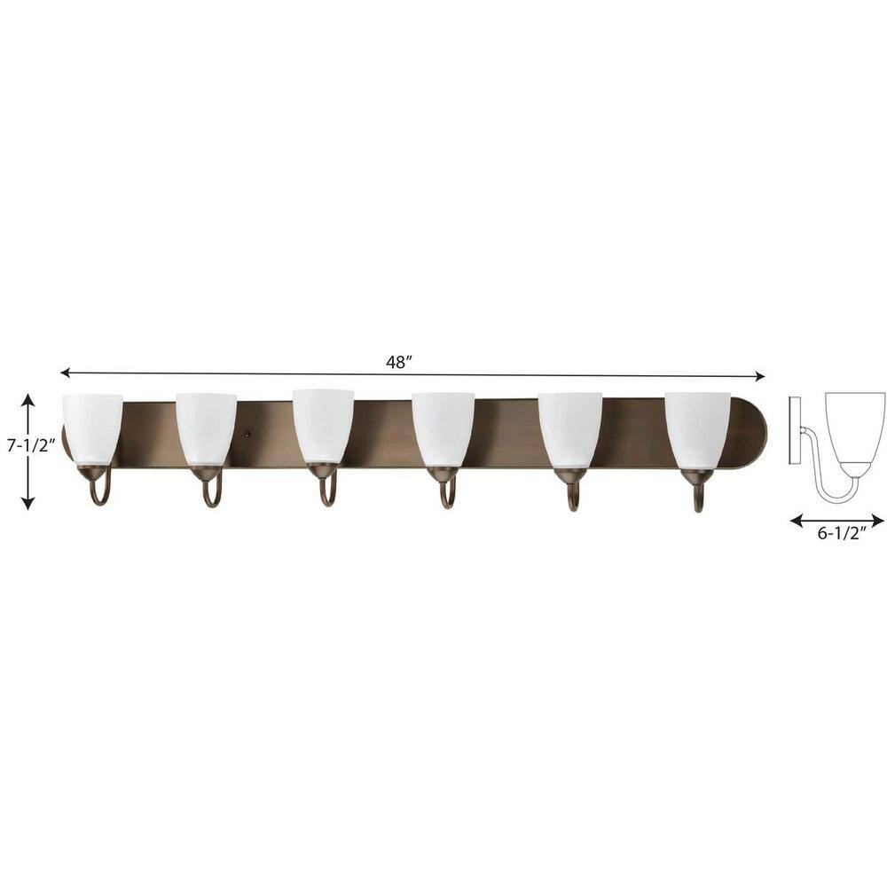 Antique Bronze 48" 6-Light Bath Bracket with Etched Glass Shades