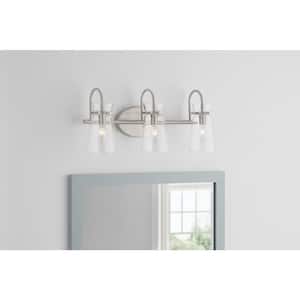 Vinton Place 22 in. 3-Light Brushed Nickel Bathroom Vanity Light with Clear Glass Shades