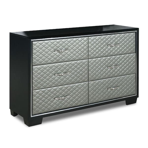 Benjara 18 in. Silver and Black 6Drawer Wooden Dresser Without Mirror