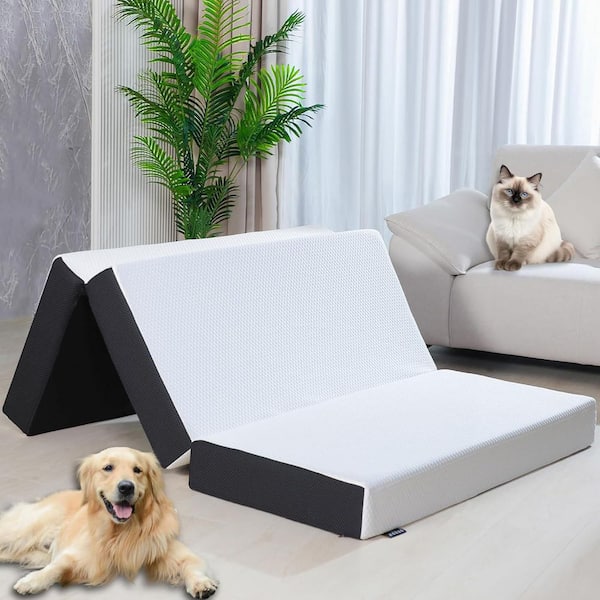 6 in. Tri-fold Memory Foam Mattress Topper with Washable Cover and Non-Slip Bottom Mattress Guest Bed, Queen Size