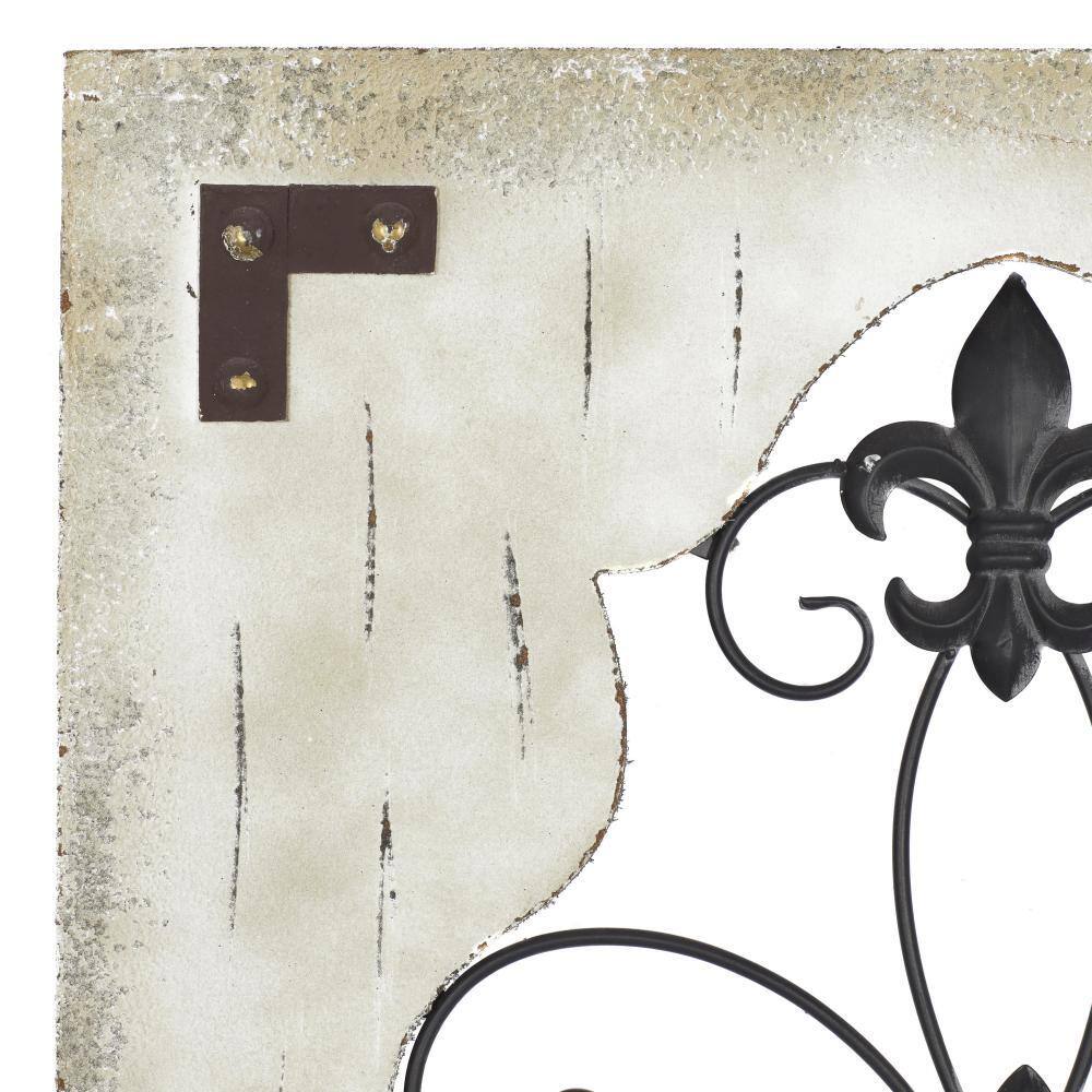Cream and Black Weathered Wood Scroll Wall Sculpture