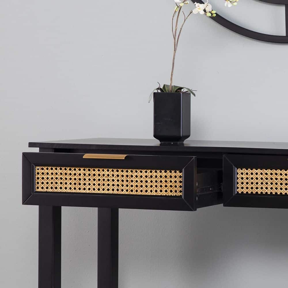 Chekshire 53" Black and Natural Wood Storage Console