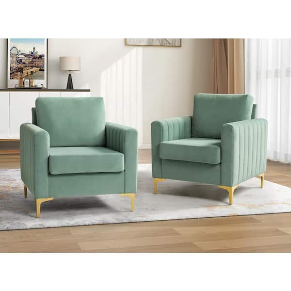 JAYDEN CREATION Ennomus Modern Sage Polyester Club Chair Arm Chair with Removable Cushions (Set of 2)