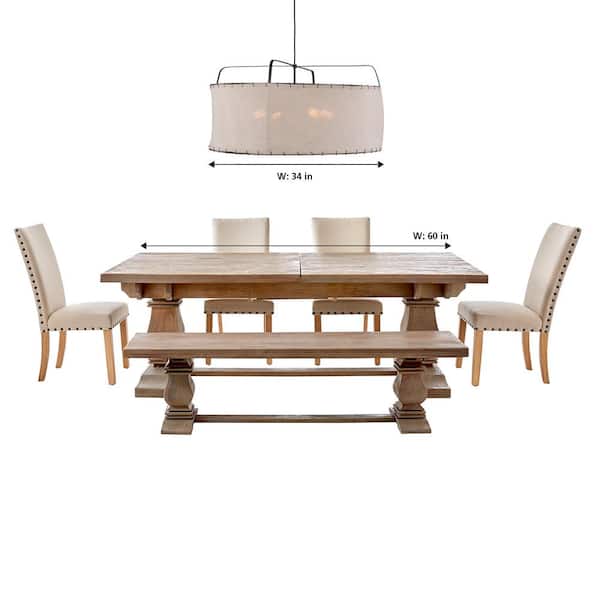 Dunne 34 in. W 4-Light Aged Iron Pendant with Sewn Natural Linen Shade