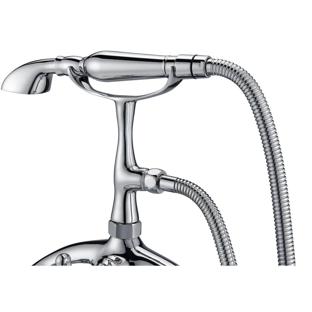 Polished Chrome 3-Handle Clawfoot Tub Faucet with Hand Shower