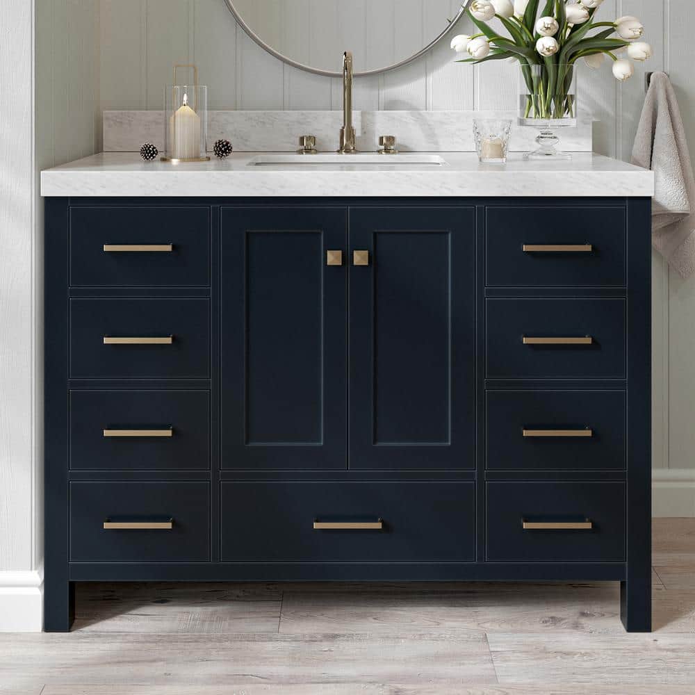 Cambridge 48 in. Single Sink Freestanding Bathroom Vanity in Midnight Blue with Carrara White Marble Top price history on PriceWatchPro