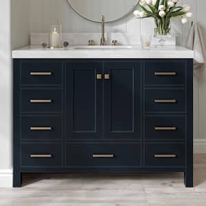 Cambridge 48 in. W x 22 in. D x 36.5 in. H Single Sink Freestanding Bath Vanity in Midnight Blue with Carrara Marble Top