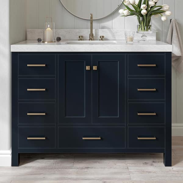 ARIEL Cambridge 48 in. W x 22 in. D x 36.5 in. H Single Sink Freestanding Bath Vanity in Midnight Blue with Carrara Marble Top
