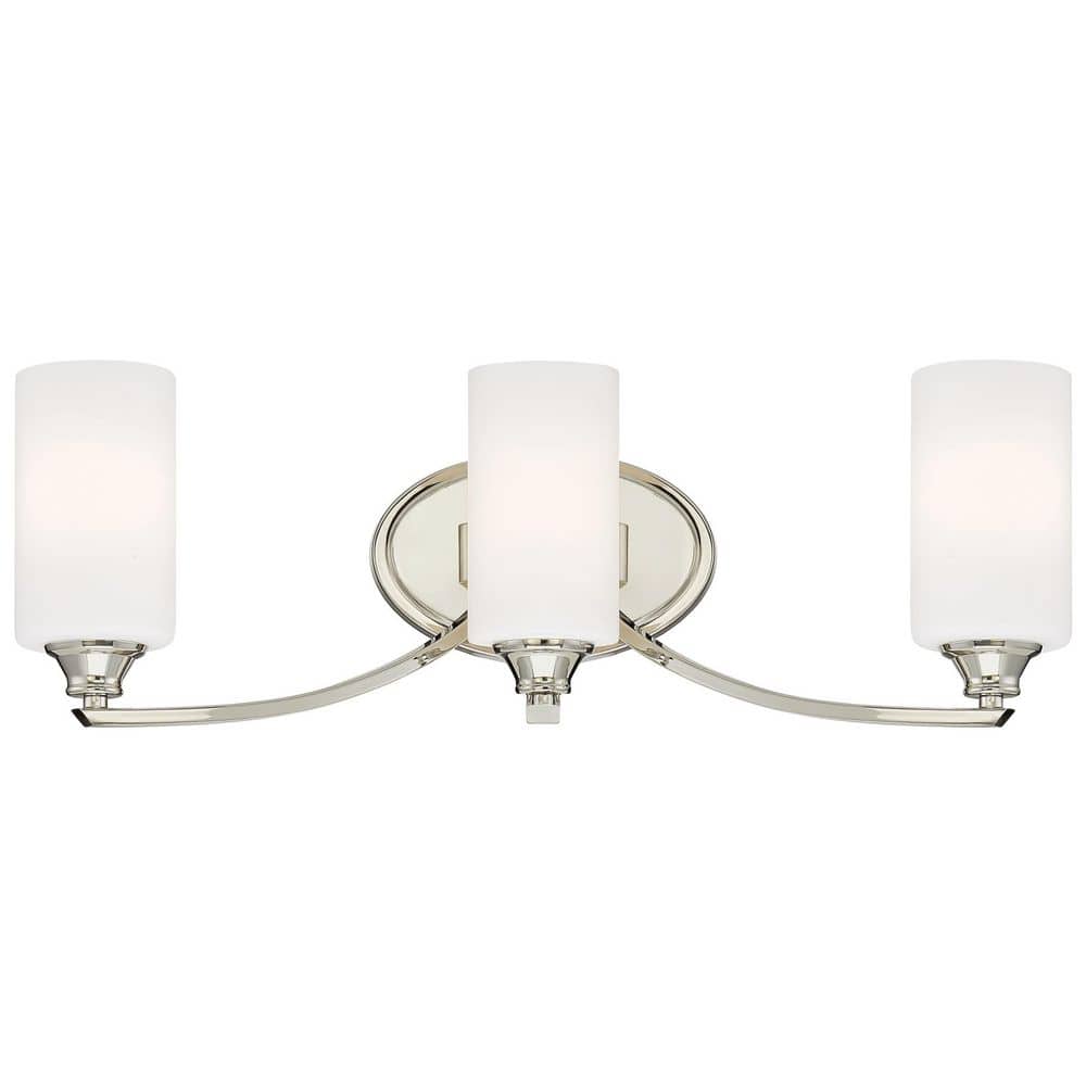 Elegant Polished Nickel 3-Light Bath Vanity with Etched Opal Glass Shades