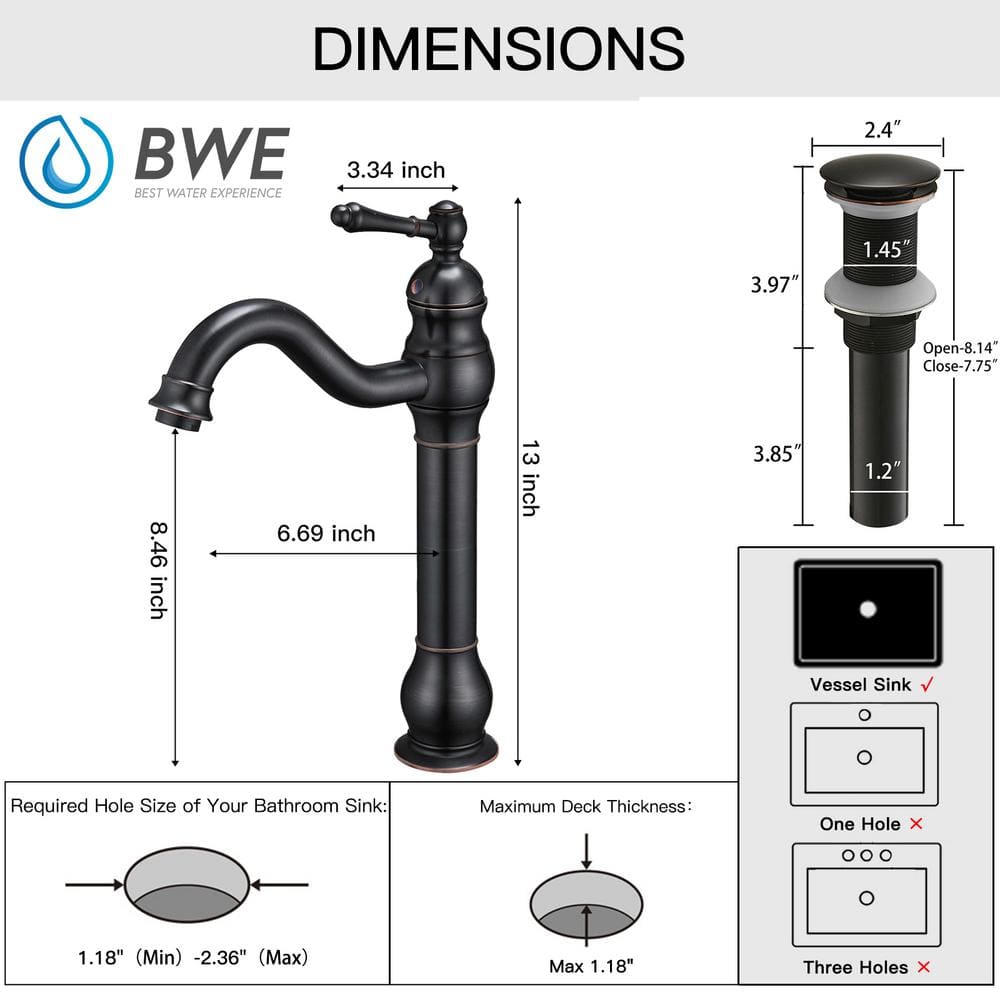 Oil-Rubbed Bronze Single Handle Vessel Bathroom Faucet