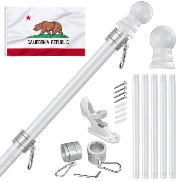 Unbranded Flag Stars 3 ft. x 5 ft. Polyester California Flag 2-Sided House Flag with 6 ft. Flagpole Kit - White