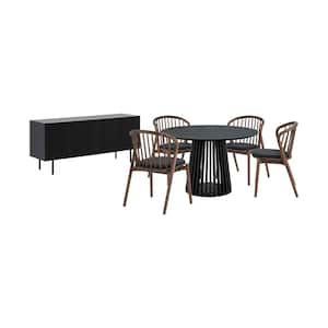 Pasadena Echo 6-Piece Round Black Wood Top Dining Room Set Seats 4