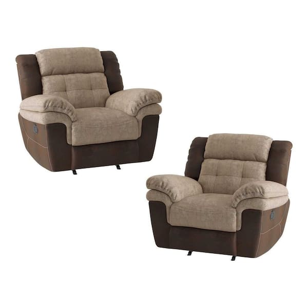 EVERGLADE HOME Concetta 42.5 in. W Brown Flared Arm Microfiber Straight Glider Reclining Chair in 2-Tone (Set of 2)