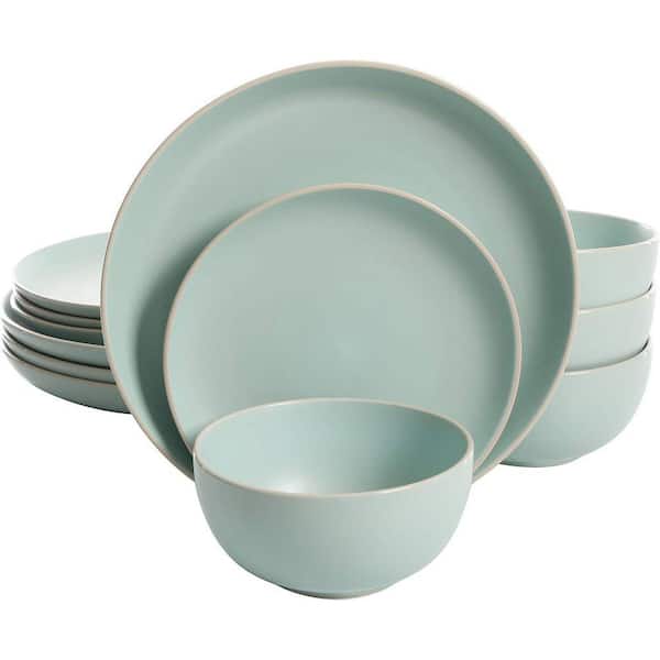 12-Piece Teal Modern Stoneware Kitchen Dinnerware Sets with Plates and Bowls (Service for 4)