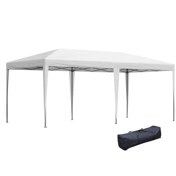 Zeus & Ruta 10 ft. x 20 ft. White Pop-Up Canopy Tent with Carry Bag for Catering, Events, Wedding, Backyard BBQ