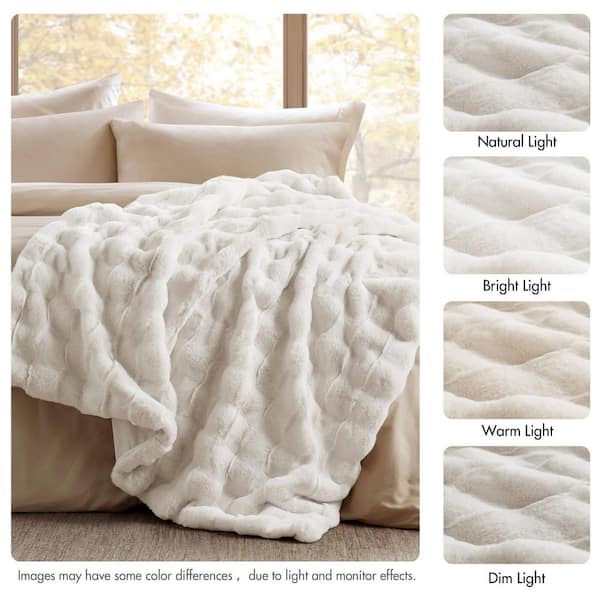 Madison Park Camille Ivory Faux Fur Throw Blanket MP50-8255 - The
