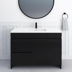 Mace 48 in. W x 20 in. D x 35 in. H 1 Sink Bath Vanity Left Side Drawers Glossy Black Acrylic Integrated Countertop