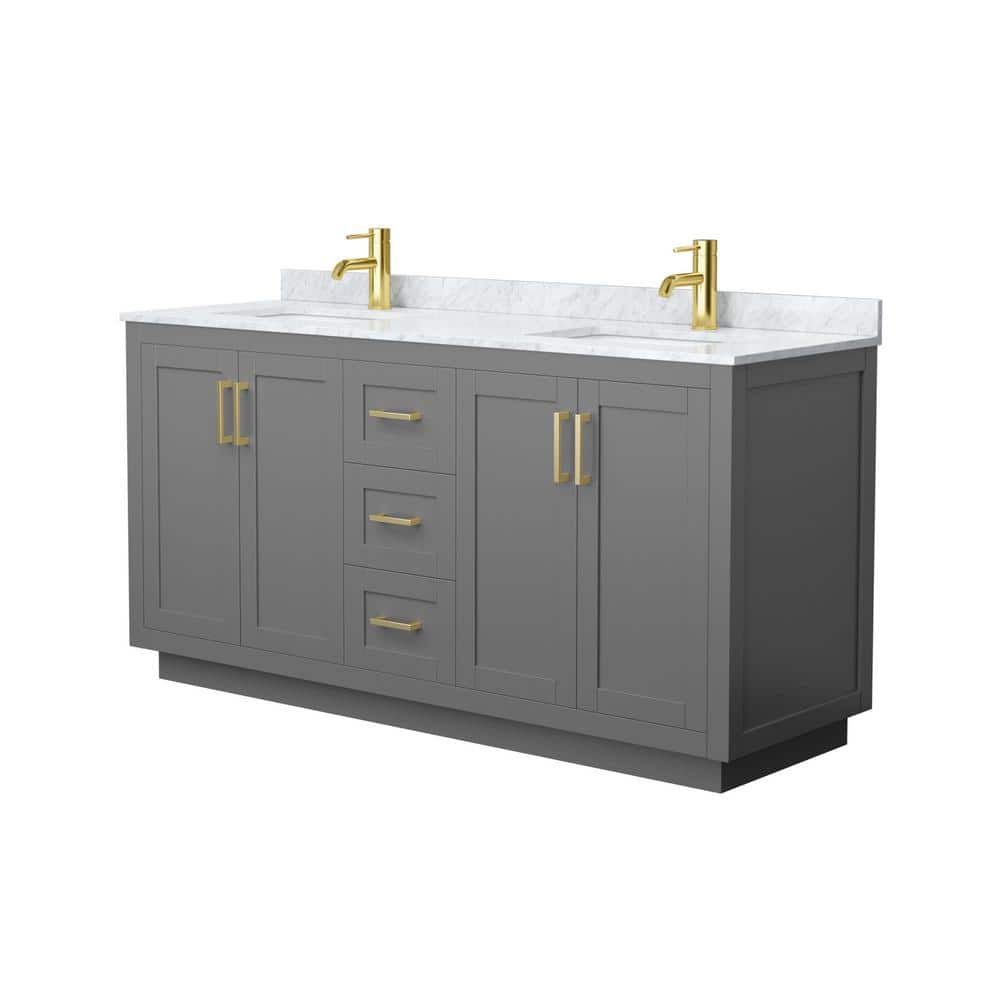 Miranda 66" Dark Gray and Gold Double Bathroom Vanity