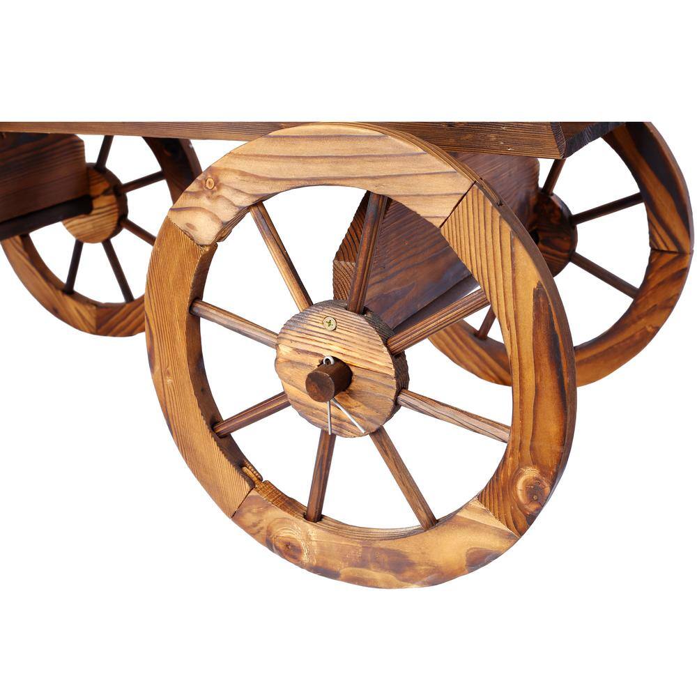 Brown Fir Wood Rectangular Wagon Planter with Wheels