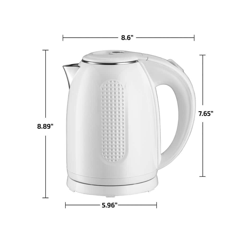 White 1.7L Stainless Steel Electric Kettle with Auto Shut Off