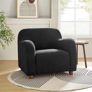 William Modern Black 35 in. Wide Boucle Upholstered Armchair with Solid Wood Legs