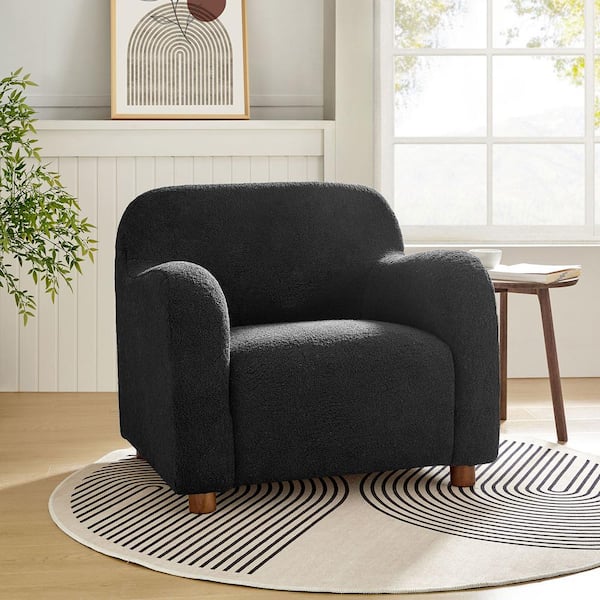 JAYDEN CREATION William Modern Black 35 in. Wide Boucle Upholstered Armchair with Solid Wood Legs