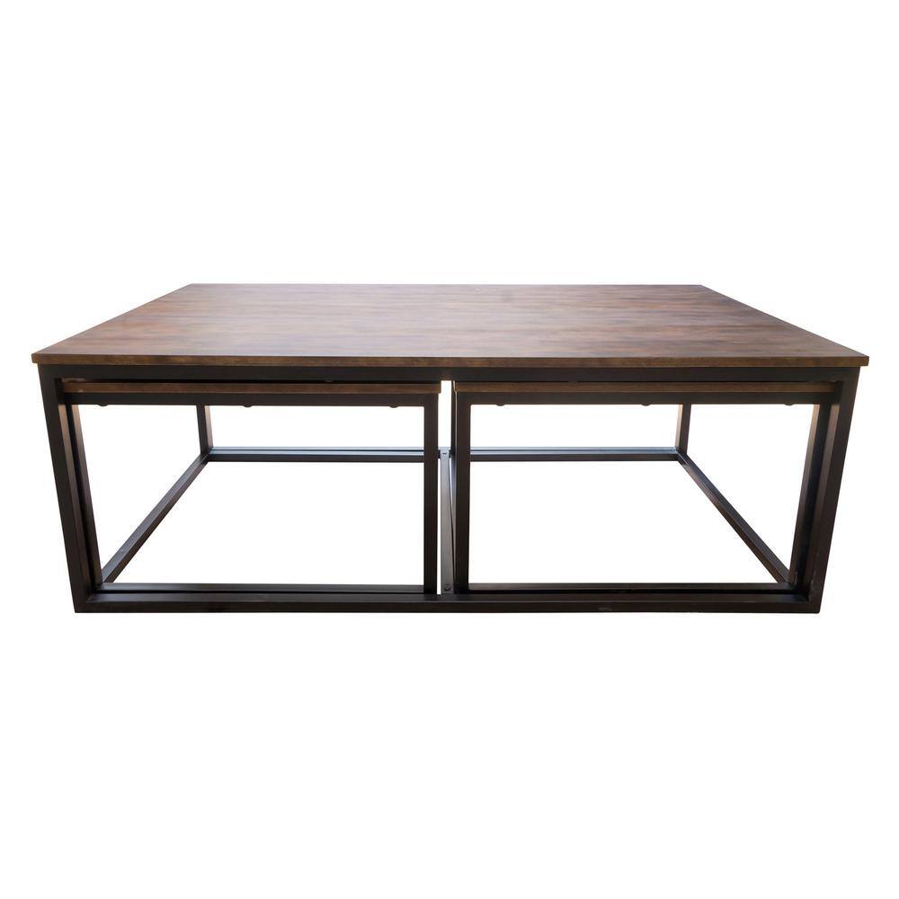 Arcadia Antiqued Mocha 54" Square Wood & Metal Nesting Coffee Table