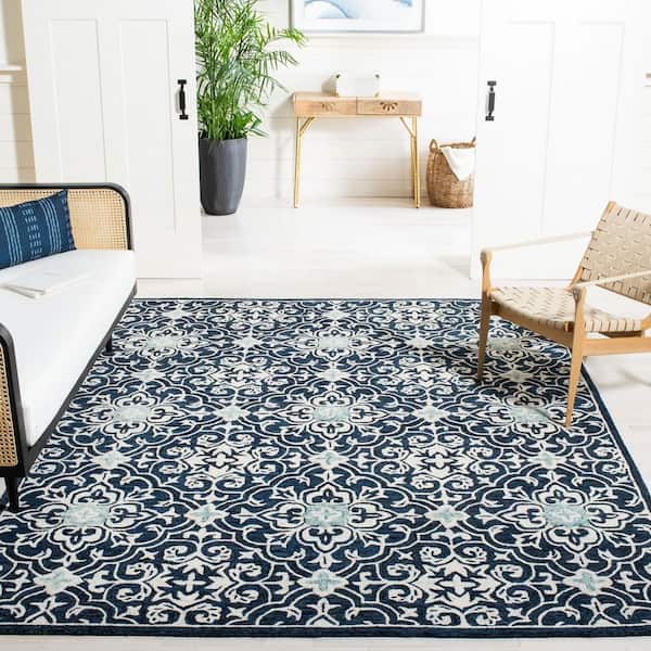 Roslyn 10 ft. x 14 ft. Navy/Light Blue Ornate Border Area Rug