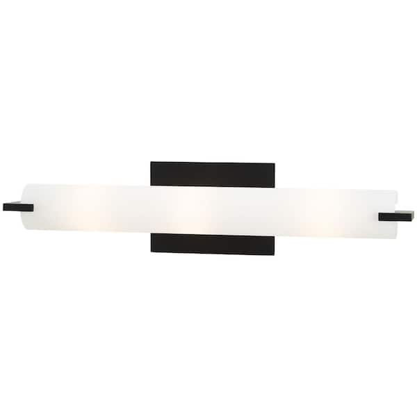 George Kovacs Tube 6.5 in. 3-Light Black Vanity Light with Cased Etched Opal Glass Shade