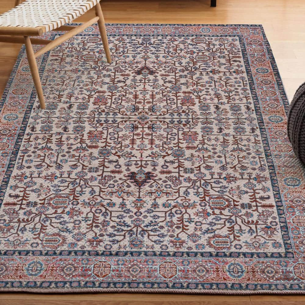 Kemer Persian Washable Chenille Beige/Red/Blue 3 ft. x 5 ft. Area Rug